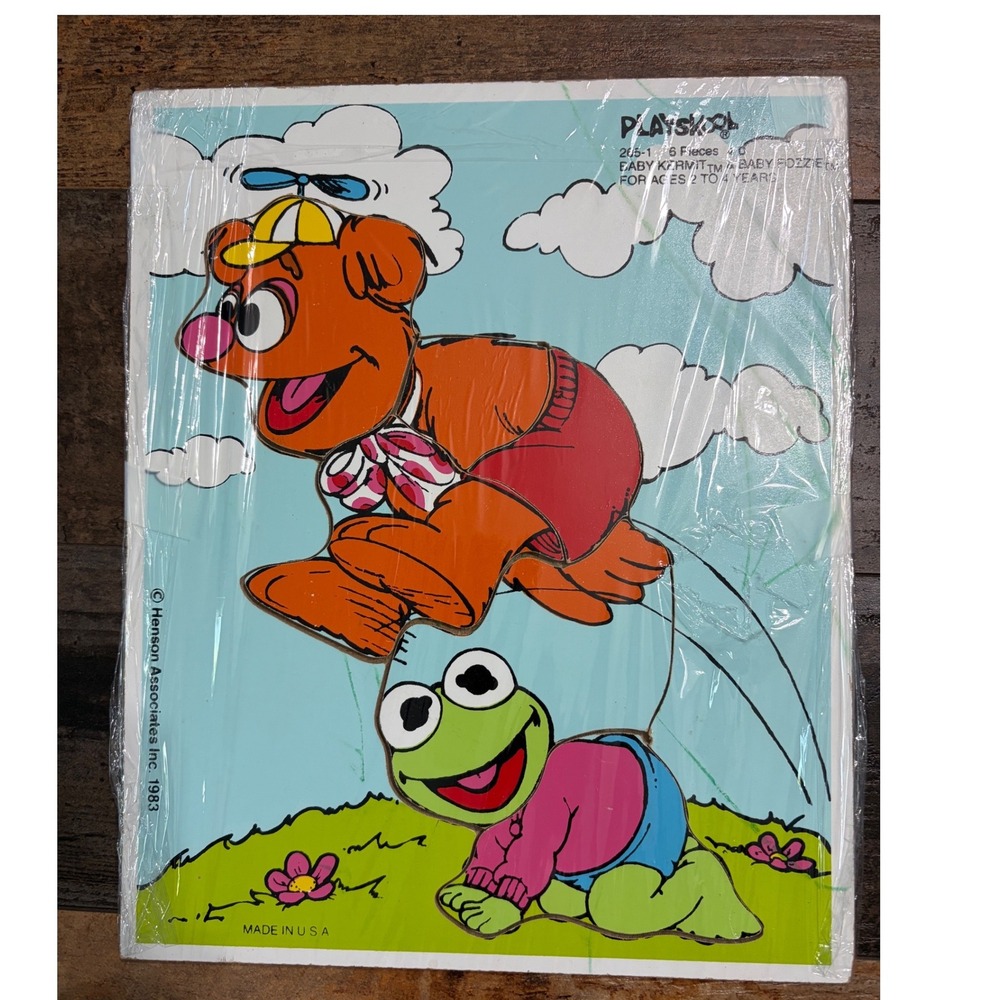 Vintage 1983 Playskool Muppet Babies Puzzle Baby Kermit Fozzie Bear 265-1 Wood